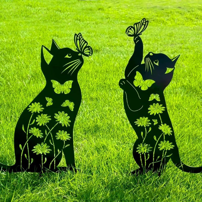 Doesen Cat Garden Decor for Outside,17” Metal Cat Decorative Garden Stakes, Gifts for Women/Men/Cats Lovers Gifts, Black Cats Silhouette Outdoor Decor, Rust Proof/Weather Resistant Kitty Yard Art - Image 1